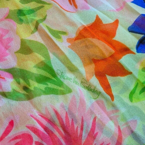 Diane Von Furstenberg Floral Silk Chiffon Colorful Scarf - Picture 4 of 5